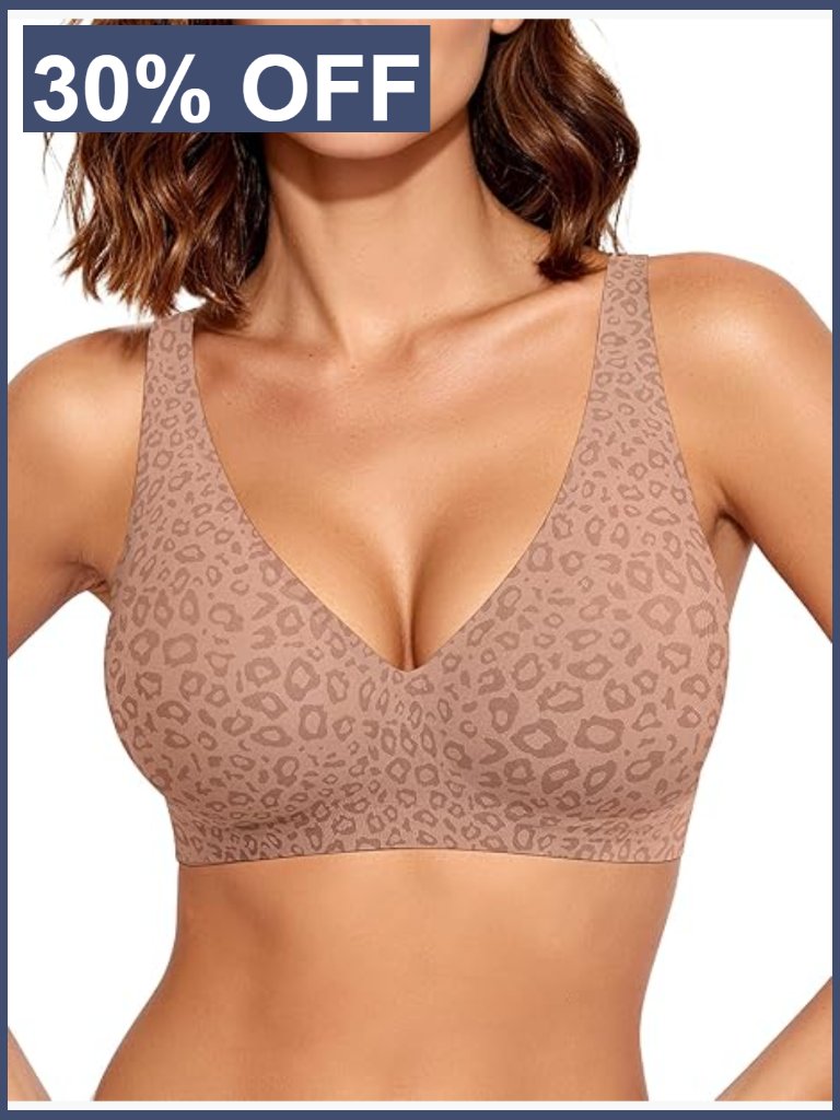 Deep V Plunge Wireless Bra Full Support Seamless U-Back No Underwire Tshirt Bra
